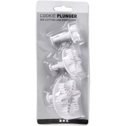 Udstikkere med pr�g 3 stk. snekrystal, diam. 3,2+4,8+6,5 cm, hvid